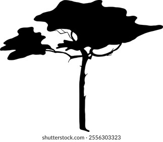 Tree silhouette isolated on transparent background. Vector illustration.