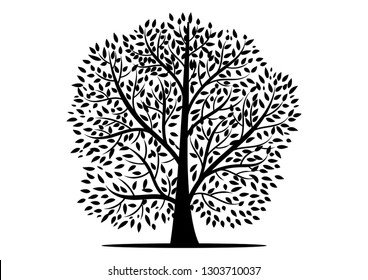 tree silhouette isolated on white background.