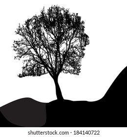 Tree Silhouette Isolated on White Backgorund. Vector Illustration