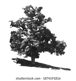 Silueta de árbol aislada en un fondo blanco. Icono de roble. Árbol realista de forma negra con silueta de hojas. Icono de esquema para aplicaciones y sitios web de naturaleza o entorno. Ilustración vectorial de acciones