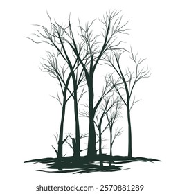 tree silhouette isolated on white background. Creepy cartoon tree. Black silhouette. Vector illustration eps10