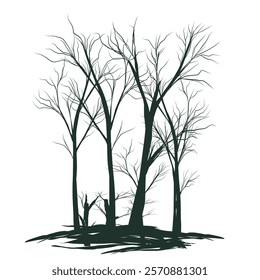 tree silhouette isolated on white background. Creepy cartoon tree. Black silhouette. Vector illustration eps10