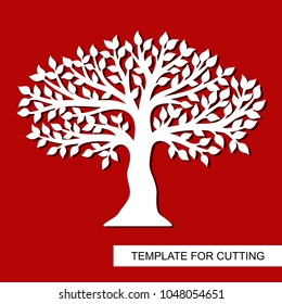 Tree silhouette isolated. Template for laser cutting, wood carving, paper cut and printing. Vector illustration.