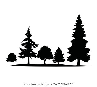 Paisaje de la silueta del árbol con los árboles múltiples en el fondo blanco
