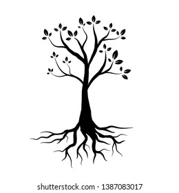 Tree silhouette with leaves and roots isolated on white background vector illustration eps 10