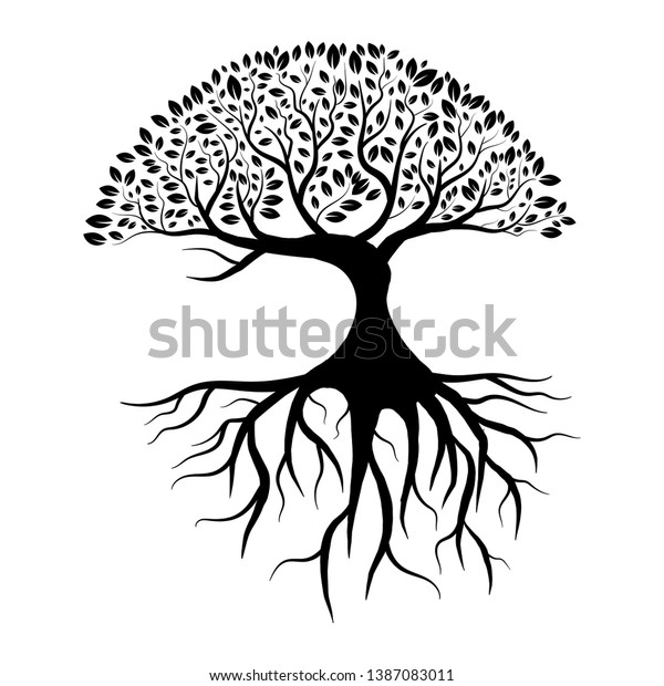 Tree Silhouette Leaves Roots Isolated On Stock Vector (Royalty Free ...