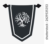 Tree Silhouette Logo. Emblem Featuring an Intertwined Branches with Both Bare and Leafy, Symbolizing Life and Decay
