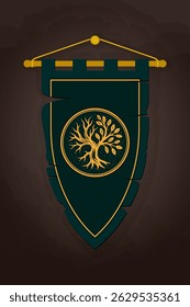 Tree Silhouette Logo. Emblem Featuring an Intertwined Branches with Both Bare and Leafy, Symbolizing Life and Decay