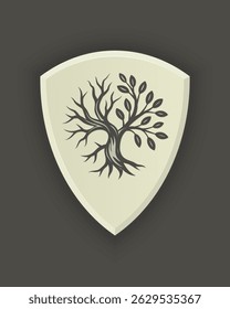 Tree Silhouette Logo. Emblem Featuring an Intertwined Branches with Both Bare and Leafy, Symbolizing Life and Decay