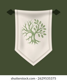 Tree Silhouette Logo. Emblem Featuring an Intertwined Branches with Both Bare and Leafy, Symbolizing Life and Decay