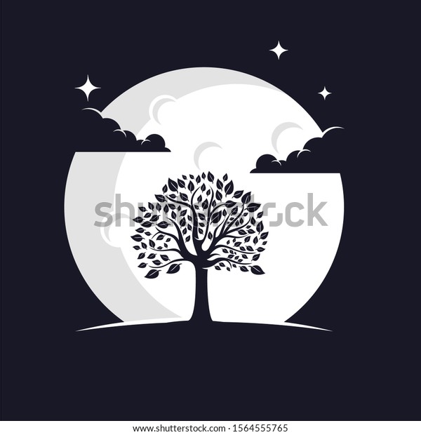 Tree\
Silhouette with Moon Background Logo\
Template