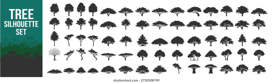 Silhueta de árvore natureza vetor florestal ilustração com folhagem planta vegetação paisagem arbusto tronco coroa terra selvagem habitat realismo botânico texturas sereno exuberante evergreen sazonal terreno ambiente cênico vida em fundo transparente
