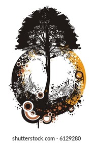 tree silhouette on abstract floral circLe vector illustration