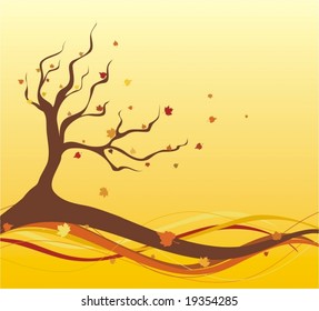 tree silhouette on autumn background, vector illustration