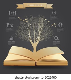 Tree silhouette on book, Vector illustration modern template design