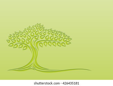 Tree silhouette on a green background. Vector illustration.