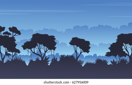 Tree silhouette on the jungle scenery