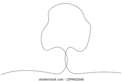 Tree silhouette on line drawing vector illustration