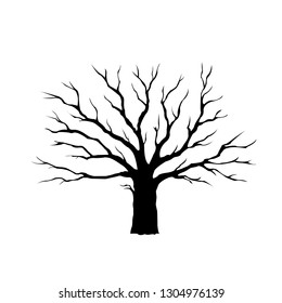 Tree silhouette on the white background. Isolated object for different aims