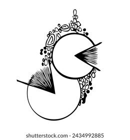 Tree silhouette on white background. Architectural symbol of tree in base layout. Simple urban design logo of tree trunk. Freehand drawing of the plants in top view in sketchy style.