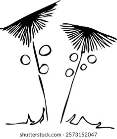 Tree silhouette on white background. Architectural symbol of tree in base layout. Simple urban design logo of tree trunk. Freehand drawing of the plants in top view in sketchy style