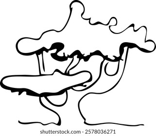 Tree silhouette on white background. Architectural symbol of tree in base layout. Simple urban design logo of tree trunk. Freehand drawing of the plants in top view in sketchy style. Top and front vie