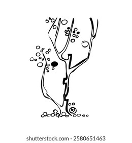 Tree silhouette on white background. Architectural symbol of tree in base layout. Simple urban design logo of tree trunk. Freehand drawing of the plants in top view in sketchy style. Top and front vie