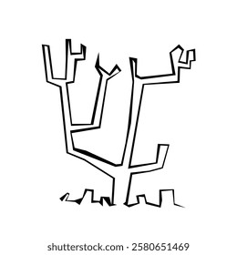 Tree silhouette on white background. Architectural symbol of tree in base layout. Simple urban design logo of tree trunk. Freehand drawing of the plants in top view in sketchy style. Top and front vie