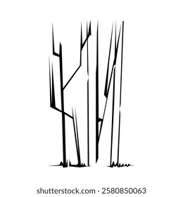 Tree silhouette on white background. Architectural symbol of tree in base layout. Simple urban design logo of tree trunk. Freehand drawing of the plants in top view in sketchy style.