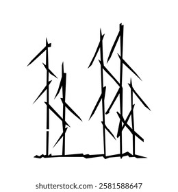 Tree silhouette on white background. Architectural symbol of tree in base layout. Simple urban design logo of tree trunk. Freehand drawing of the plants in top view in sketchy style