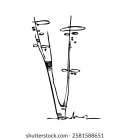 Tree silhouette on white background. Architectural symbol of tree in base layout. Simple urban design logo of tree trunk. Freehand drawing of the plants in top view in sketchy style