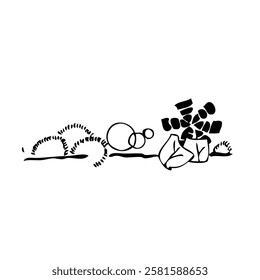 Tree silhouette on white background. Architectural symbol of tree in base layout. Simple urban design logo of tree trunk. Freehand drawing of the plants in top view in sketchy style