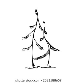 Tree silhouette on white background. Architectural symbol of tree in base layout. Simple urban design logo of tree trunk. Freehand drawing of the plants in top view in sketchy style