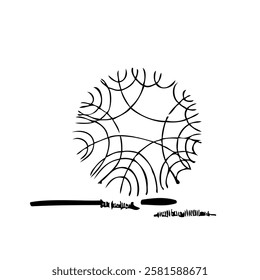 Tree silhouette on white background. Architectural symbol of tree in base layout. Simple urban design logo of tree trunk. Freehand drawing of the plants in top view in sketchy style