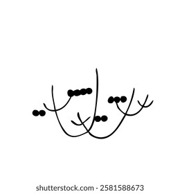 Tree silhouette on white background. Architectural symbol of tree in base layout. Simple urban design logo of tree trunk. Freehand drawing of the plants in top view in sketchy style