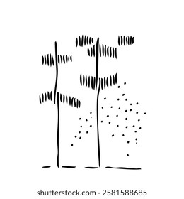 Tree silhouette on white background. Architectural symbol of tree in base layout. Simple urban design logo of tree trunk. Freehand drawing of the plants in top view in sketchy style