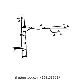 Tree silhouette on white background. Architectural symbol of tree in base layout. Simple urban design logo of tree trunk. Freehand drawing of the plants in top view in sketchy style