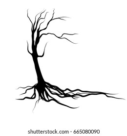 Tree, silhouette on white background, vector