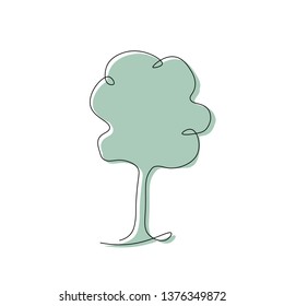 Tree silhouette one line drawing vector illustration