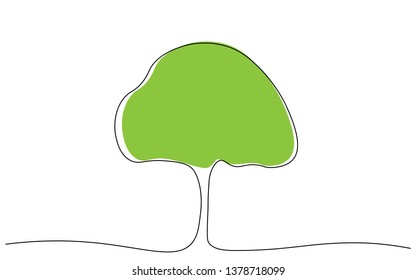 Tree silhouette one line drawing vector illustration
