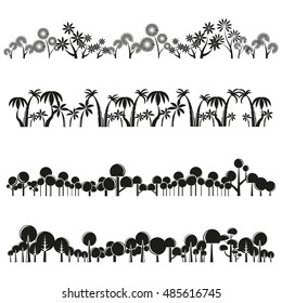 tree silhouette and plant set, forest set