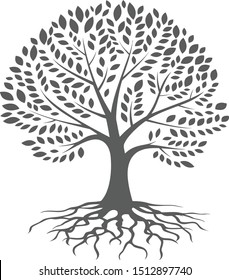 Tree silhouette with root logo design template vector