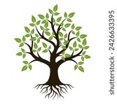 Tree silhouette with root vector decoration
