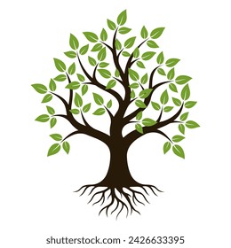 Tree silhouette with root vector decoration