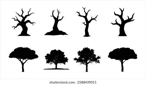 Tree Silhouette Set Collection of Various Tree Silhouettes Vector Illustration for Nature and Design