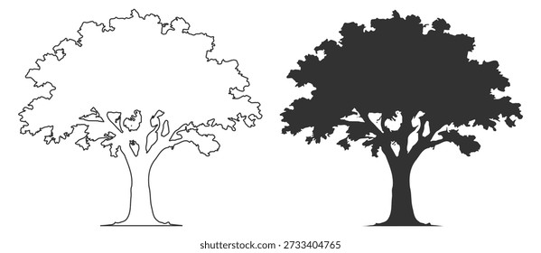 Conjunto de silhueta de árvore, Bege bétula olmo álamo salgueiro floresta vetor ilustração, paisagem de natureza floresta, preto isolado design cartaz imprimível em fundo transparente
