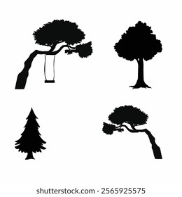 tree silhouette set popular plants white background vector illustration