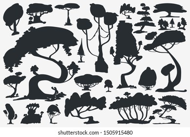 Tree Silhouette. Set of Trees. Vector Isolated Silhouette on White Background