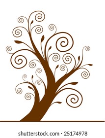 Tree silhouette with spiral leaf. Vector.