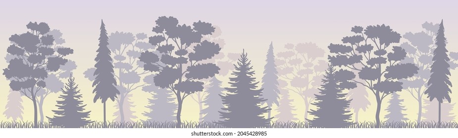 Silueta de árbol con tronco alto y ramas como imagen de vectores horizontales de fondo de bosque maloliente